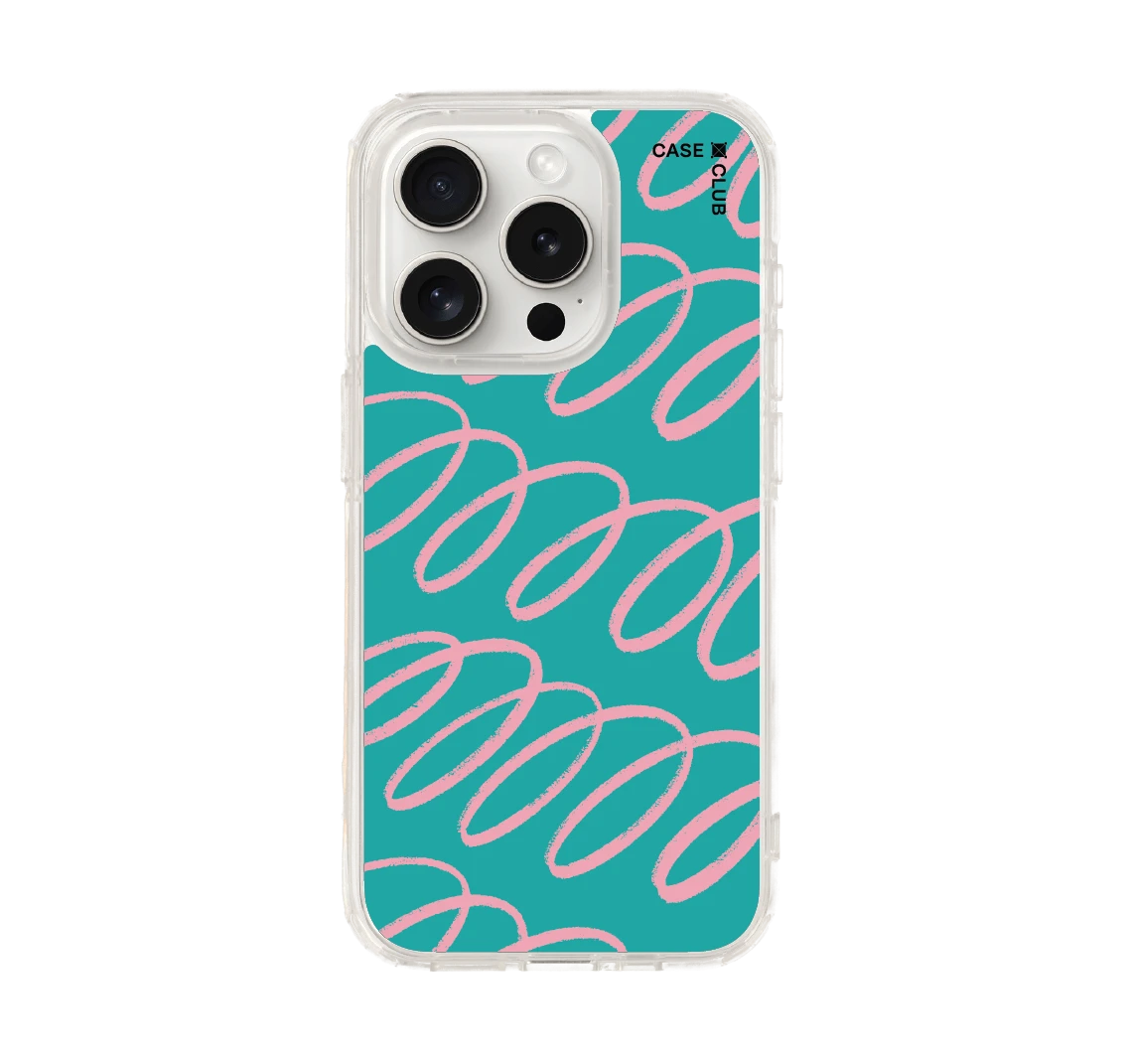 เคสใส iphone 15 pro เส้นโค้งสีชมพูฟ้า
